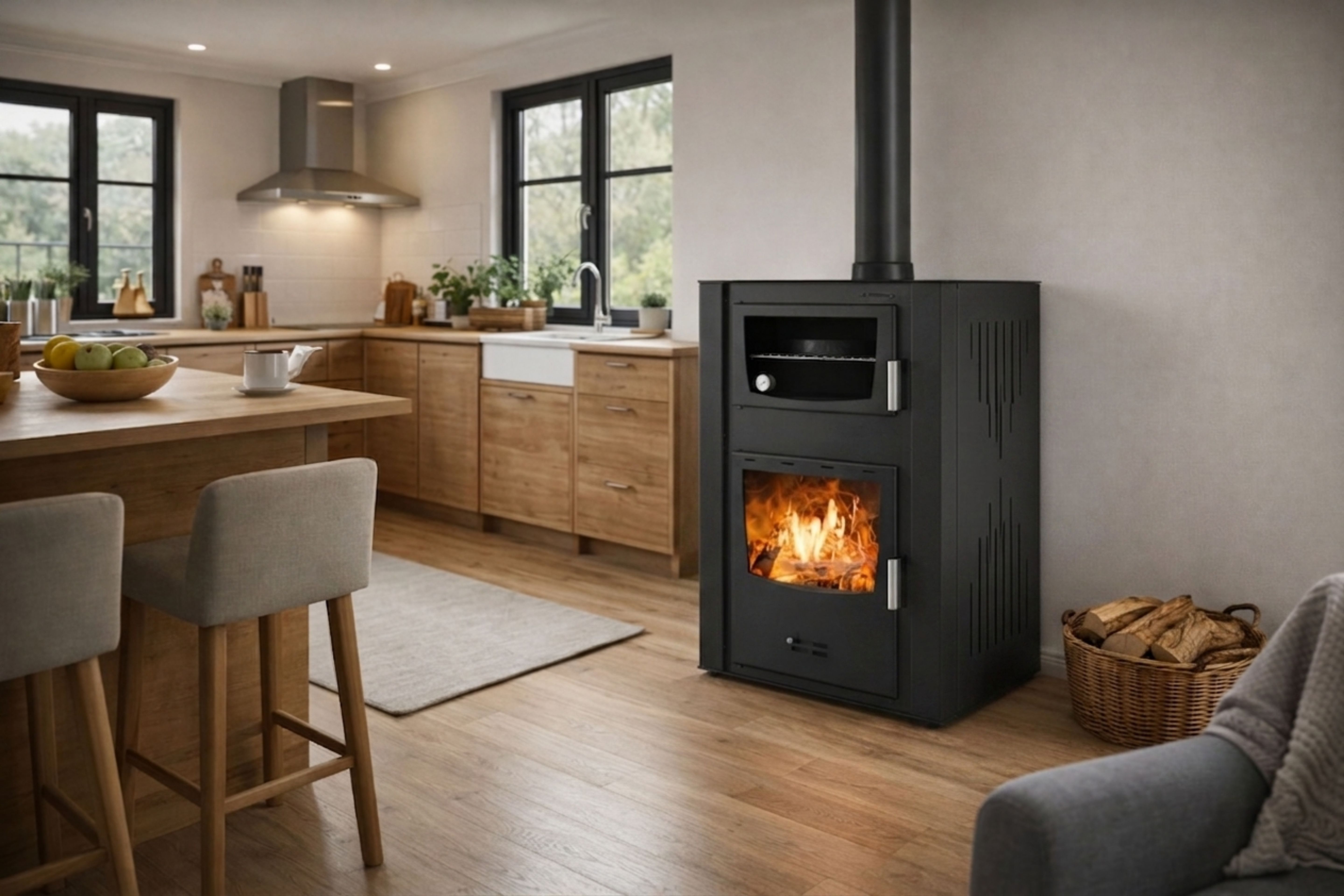 Lareira a lenha com forno e sistema de refrigeração a água