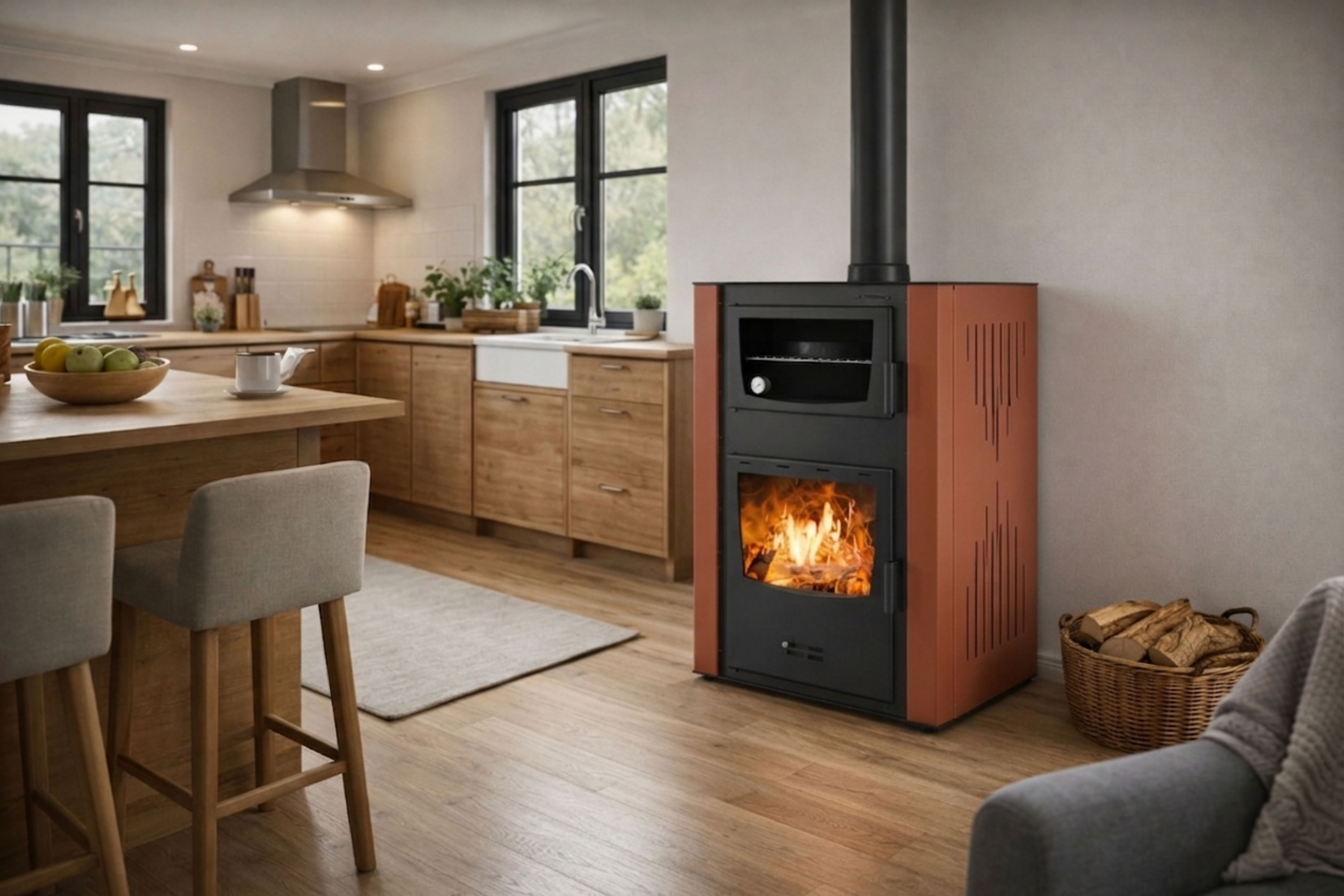 Lareira a lenha com forno e sistema de refrigeração a água